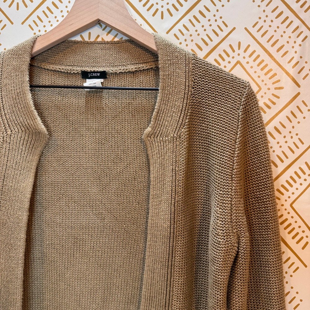 J. Crew Cardigan Women S Khaki 100% Linen Open Front Spring Sweater Lagenlook - Picture 2 of 8
